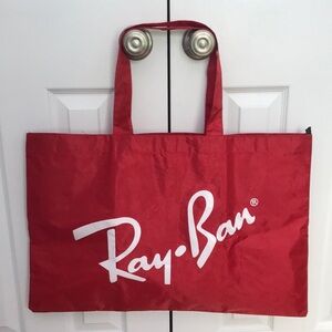 RAY-BAN LARGE RED NYLON BEACH TOTE BAG WHITE LOGO 17 X 24” REUSABLE